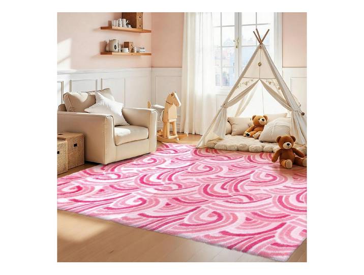 LuxusKollektion Kinderteppich Kinderteppich Regenbogen Rosa 120x160, rechteckig, Höhe: 10 mm