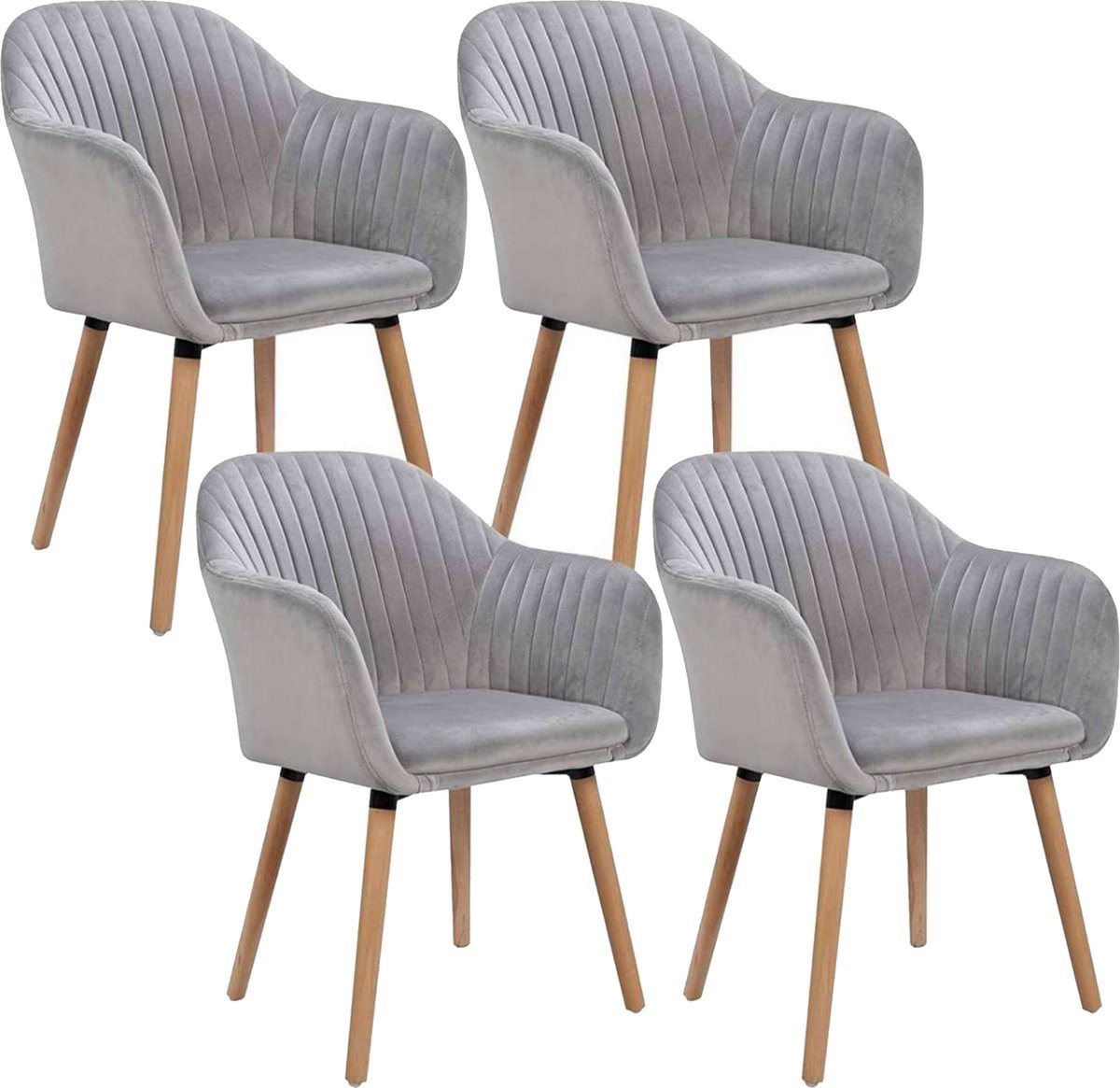 Bolt Edge Eetkamerstoelen - Set van 4 - Lichtgrijs - Fluweel