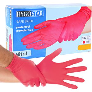 Franz-Mensch Einmalhandschuhe Safe Light, rot, 100 Stück, Nitril, chemikalienbeständig, lebensmittelecht, Größe L