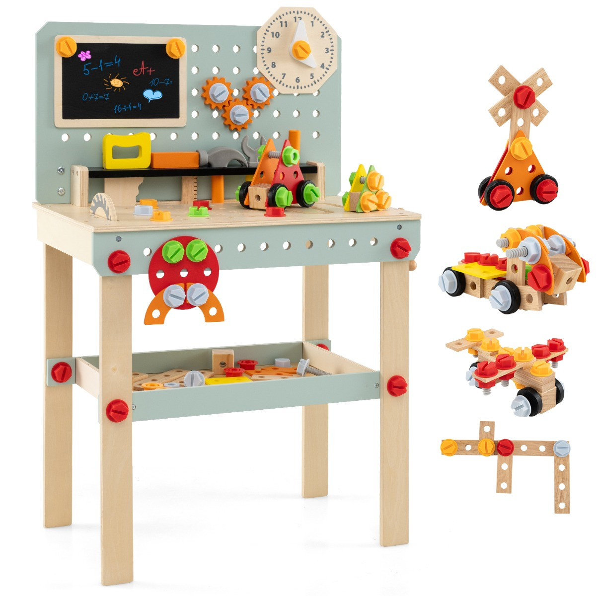Costway Houten Werkbank voor Kinderen met Gereedschapsbord, DIY-set en Opbergruimte