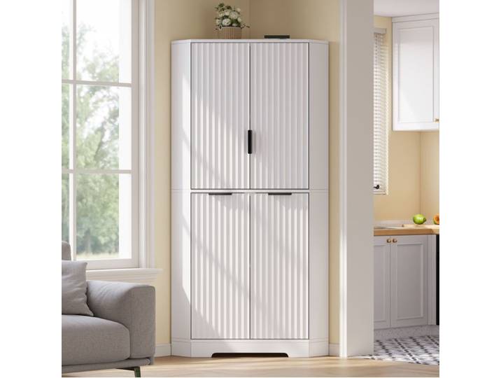 Buffet de cuisine Eckschrank blanc 60x60x172 cm - 4 portes ondulées étagères réglables design moderne