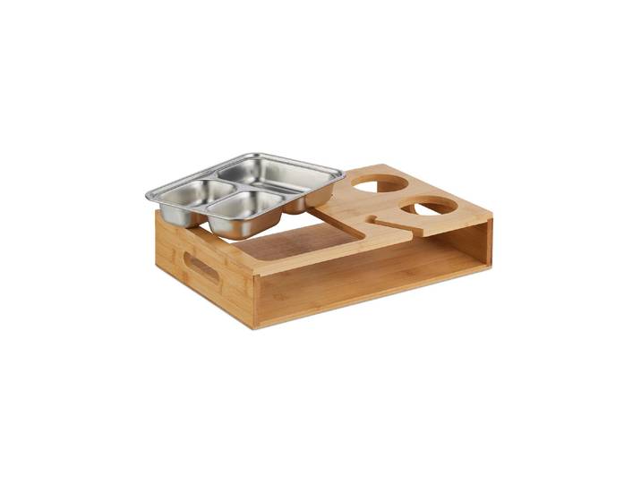 Tablett RELAXDAYS, braun (hellbraun, silber), Edelstahl, Holz, Metall, Tabletts, Tablett