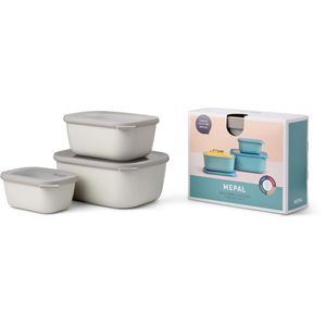 Mepal Frischhaltedose Cirqula eckig, aus Kunststoff, 0,75 - 3 Liter, Nordic white, luftdicht, Set, 3-teilig