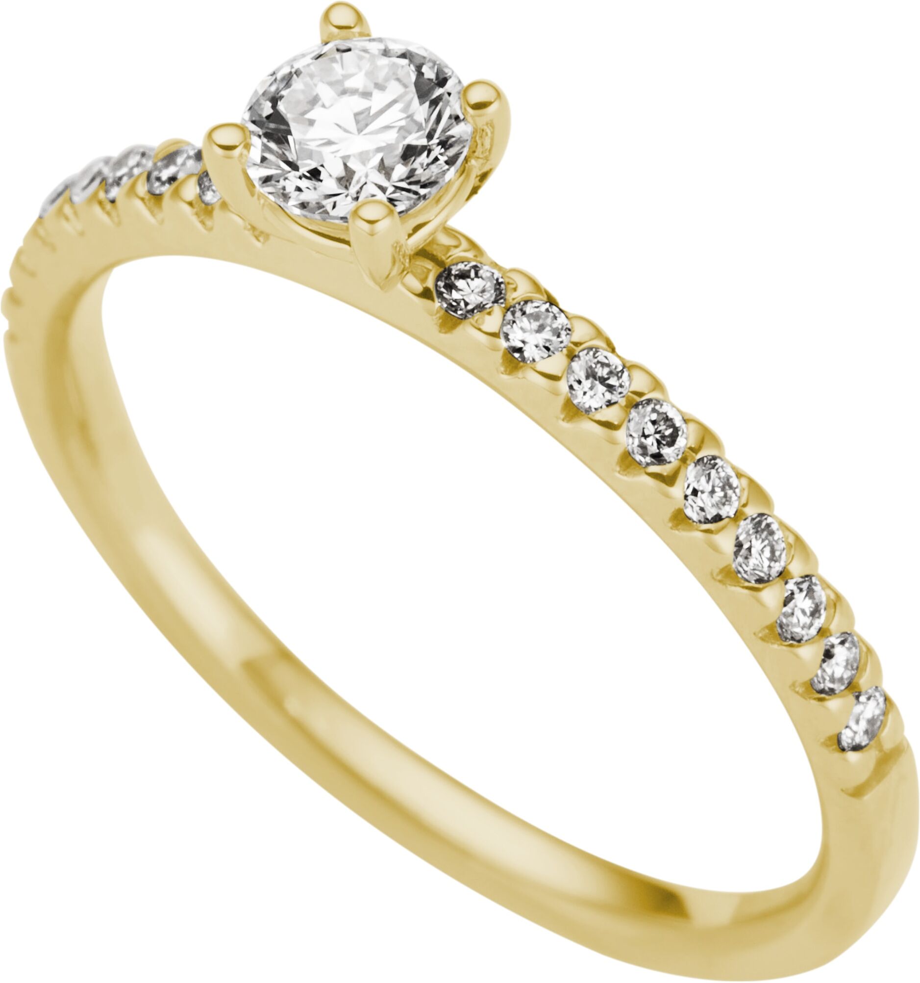 Goldring FIRETTI "Schmuck Geschenk Gold 333 Vorsteckring Verlobung Solitär Lab Grown" Gr. 18, gelbgoldfarben, Fingerringe, Damen, 18, 0,47 VS = sehr kleine Einschlüsse, Diamanten Gelbgold 333, 1,67mm, Diamanten, Gelbgold 333, Goldring, mit Brillanten