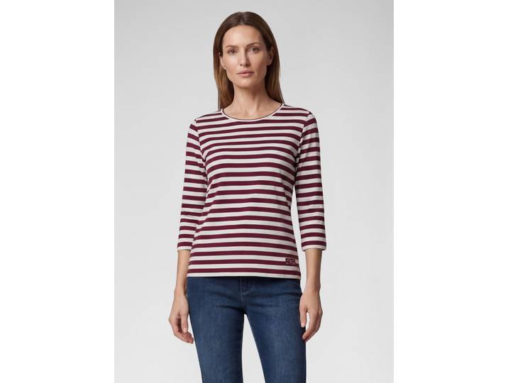 3/4-Arm-Shirt RABE, Damen, Gr. 48, merlot, Jersey, Obermaterial: 92% Baumwolle, 8% Elasthan, gestreift, tailliert hüftbedeckend, Rundhals, Shirts 3/4-Arm-Shirt, im Streifen-Look