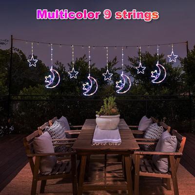 Uplift Picks Solar Moon Star Curtain Lights For Magical Outdoor Ramadan Garden Decor multicolor