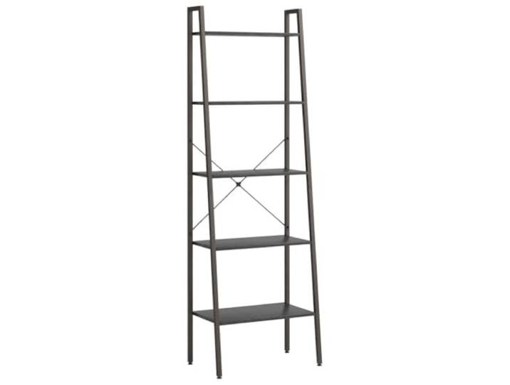 KGHERMDF Standregal mit 5 Böden Schwarz 56x35x174 cm Robuste Stahlkonstruktion, viel Stauraum für Bücher, Pflanzen, Wohnzimmer, Büro, mit Wandhalterung