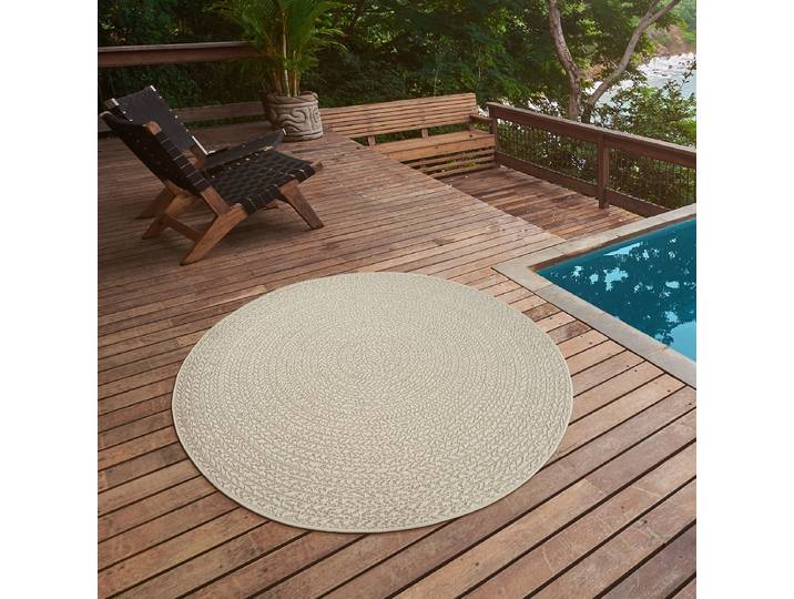Teppich THE CARPET Kansas , beige (creme), H:10mm Ø:160cm, Polypropylen, Teppiche, Teppich, moderner robuster In und Outdoor Teppich Jute Look