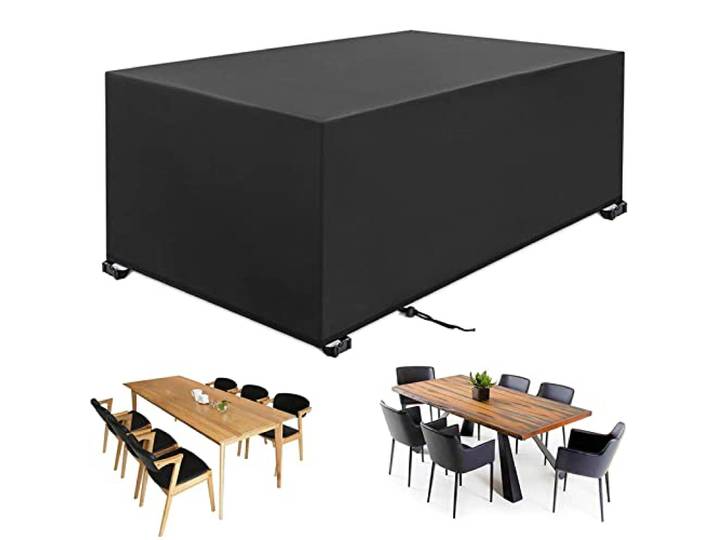 Afdekking voor tuinmeubelen, waterdicht, afdekking, tuinmeubelen, winterbestendig, weerbestendig, uv-bestendig, 600D Oxford-weefsel, beschermhoes voor tuintafel (zwart, 150 x 150 x 75 cm)