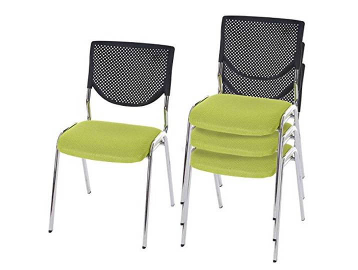 Mendler 4er-Set Besucherstuhl T401 - Sitz grün, Füße Chrom Konferenzstuhl, stapelbar, Stoff/Textil