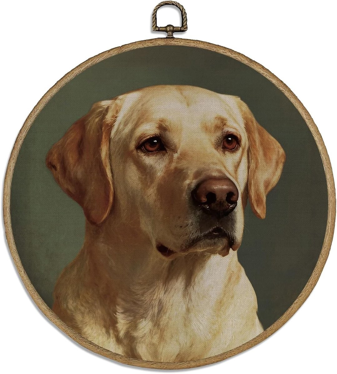 Vintage Canvas Wanddecoratie met Labrador Retriever in Ronde Lijst