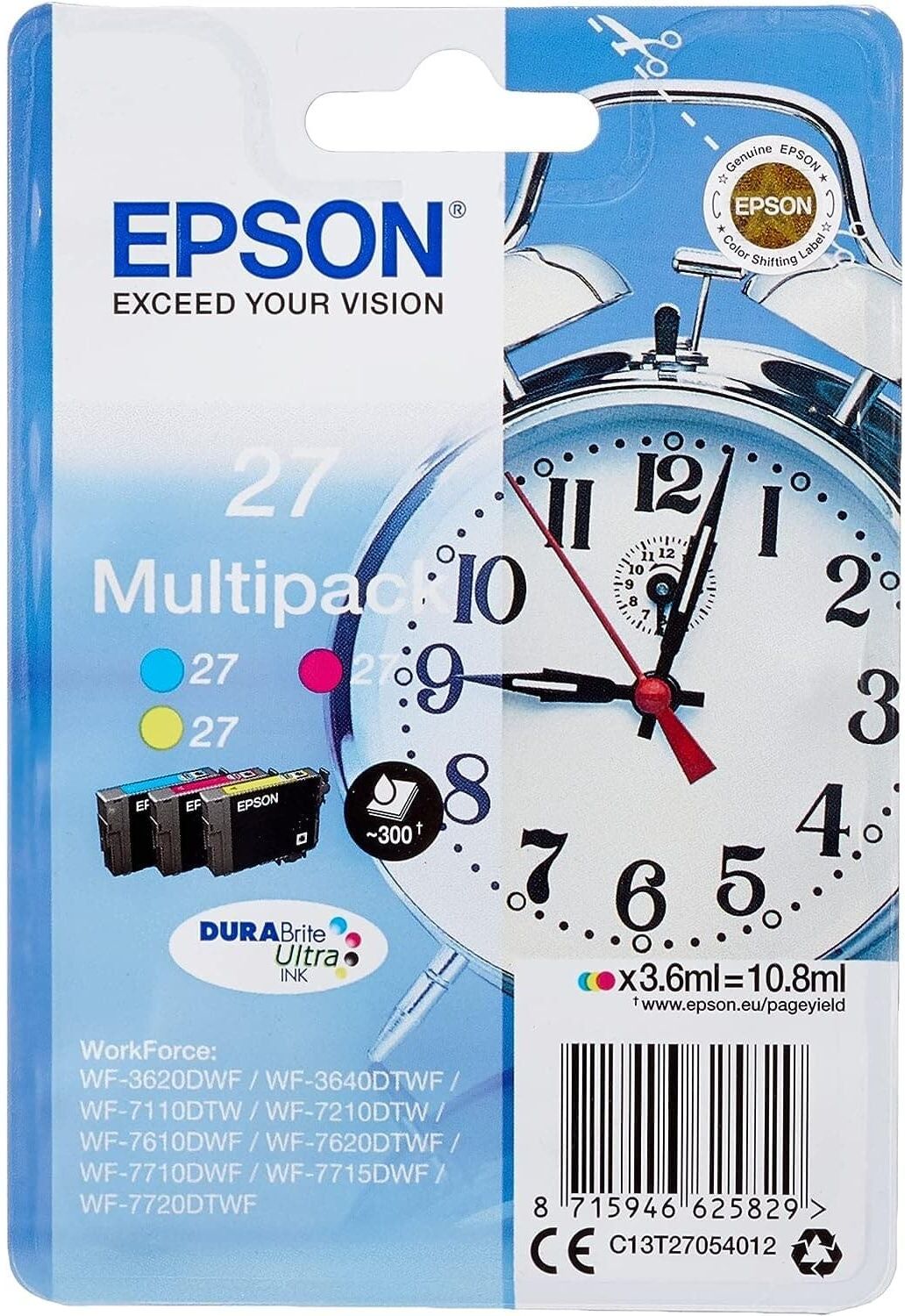 Epson 27 Genuine Multipack Ink Cartridges – 3 Colours with DuraBrite Ultra Ink, New