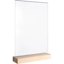 Tischaufsteller MODUL, Acrylglastasche mit Holzsockel Holzsockel mit geradem und schrägem Einsteckschlitz | Buche | A4, Buchenholz, Acryl (PMMA)