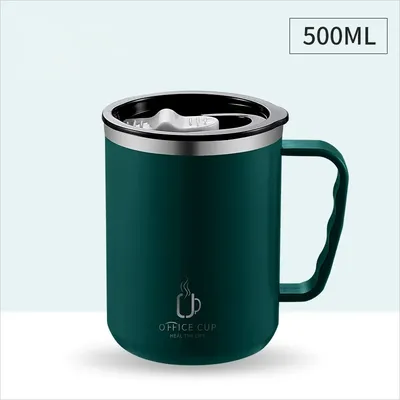 Discount Dollar Deals Stainless Steel Coffee Mug, Double Layers Water Bottle, Milk Cup With Handle, Plastic Lid green