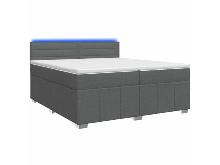 KTHLBRH Boxspringbett mit Matratze dunkelgrau 200 x 200 cm Mehrfarbige LED-Lichter, verstellbares Kopfteil, Holz, Taschenfedern, mittlere Steifigkeit