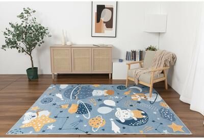 MDA Rugs Kids Collection Stars, Planets, & Cheerful Animals Navy Rug