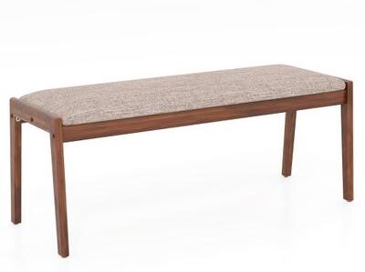 Costway 45 Inch Farmhouse Backless Bench with Rubber Wood Legs and Fabric Padded Seat-Beige