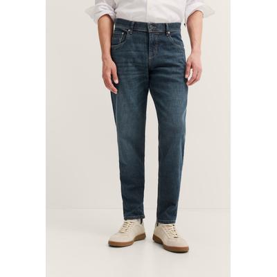 5-Pocket-Jeans BUGATTI "Tapered Fit", Herren, Gr. 33, Länge 34, blau (383, marine), 91% Baumwolle, 7% Polyester, 2% Elasthan, Jeans 5-Pocket-Jeans, aus Stretch Handcrafted Denim
