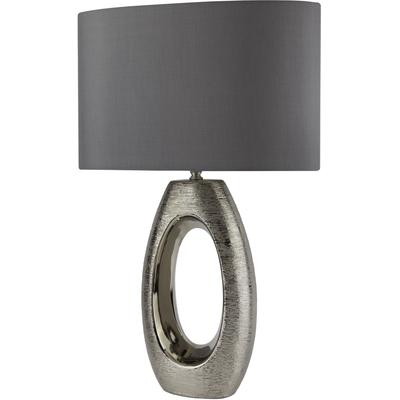 SEARCHLIGHT Tischleuchte "Artisan-Tischleuchte - Keramik-Chromsockel und Seidenschirm", grau (chromfarben, grau), H: 61cm, 1 Stk., Leuchten, Tischleuchte