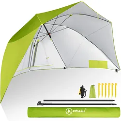 HOMECALL Strandmuschel mit umbrella system, UV-resistentes 50+ Umfunktionieren, für 2-3 Personen, Grun
