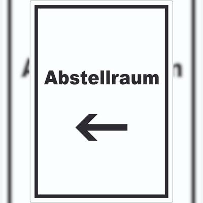 HB-Druck Abstellraum Aufkleber mit Text und Richtungspfeil links Lager hochkant A7 (74x105mm)