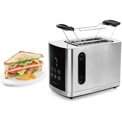 Emerio TO-128308 Toaster BPA-frei, mit Brötchenaufsatz Edelstahl, Schwarz, Toaster, Schwarz, Silber