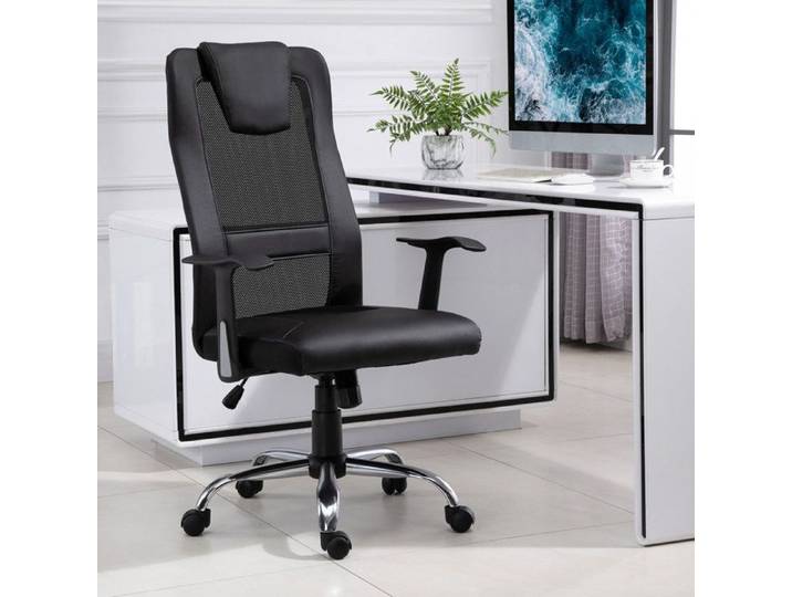 LPOSPI Fauteuil de bureau ergonomique pivotant avec fonction bascule et hauteur réglable similicuir noir 66x73x118 cm
