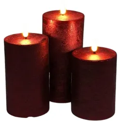 WellHome - 3er-Set rote LED-Kerzen mit rustikaler Oberfläche