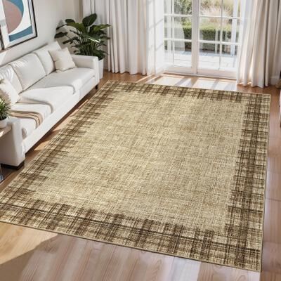 Garvee Linen Border Living Room Area Rug