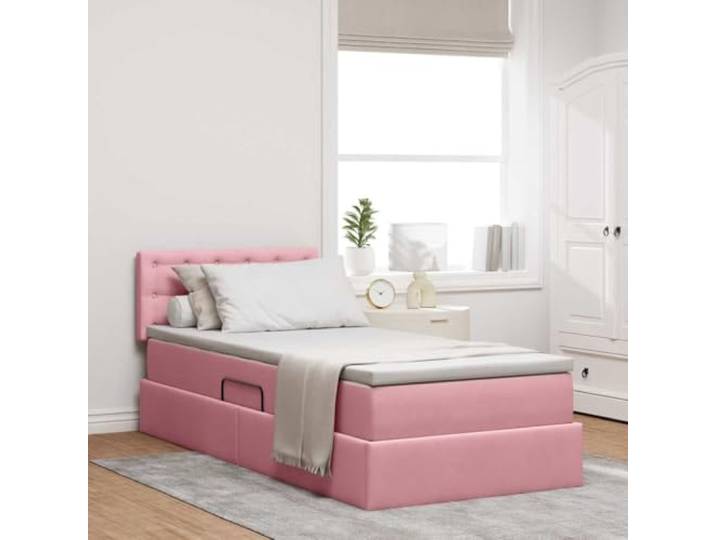 RJPLMFV Aufbewahrungsbett, Velours, Rosa, 90 x 190 cm mit Matratze Hydraulisches Heben, Lattenrost inklusive, langlebiger Stoff, modernes Design