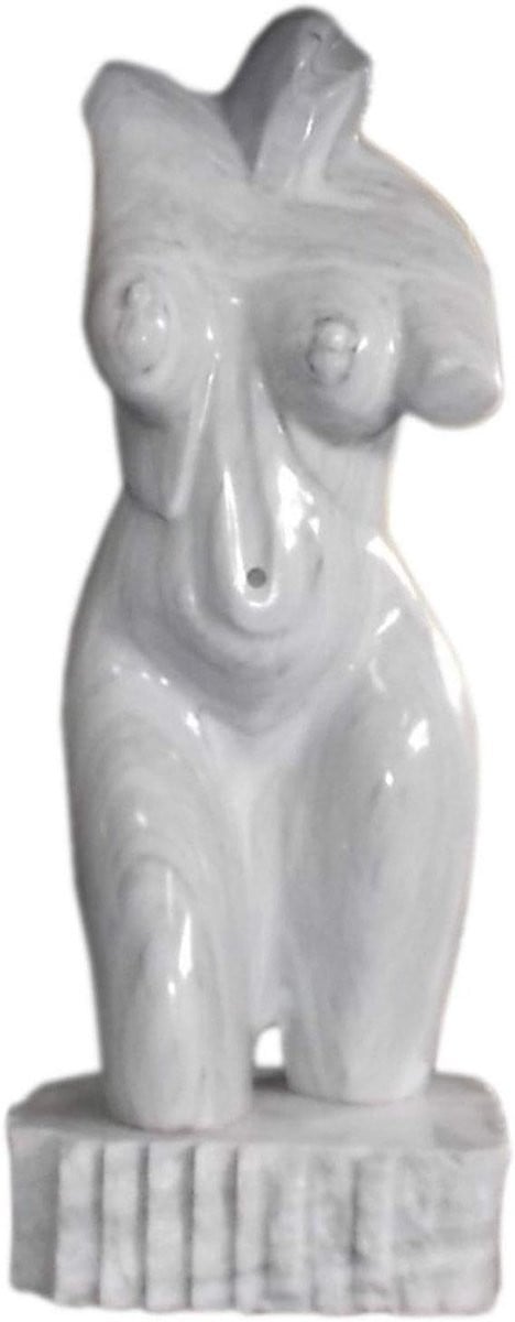 Dames Buste Beeld - Marmeren Sculptuur - Glans Wit - Hoogte: 43 cm