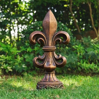 Glitzhome MgO Bronze French Holiness Fleur De Lis LYS Garden Statue Coastal Sculpture