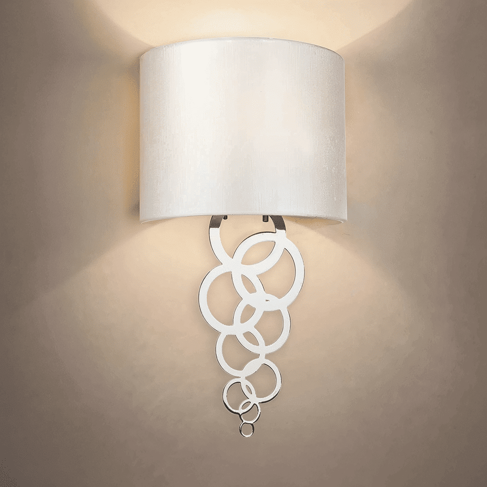 Athens Chrome Ring Detail Wall Light with Faux Silk Shade