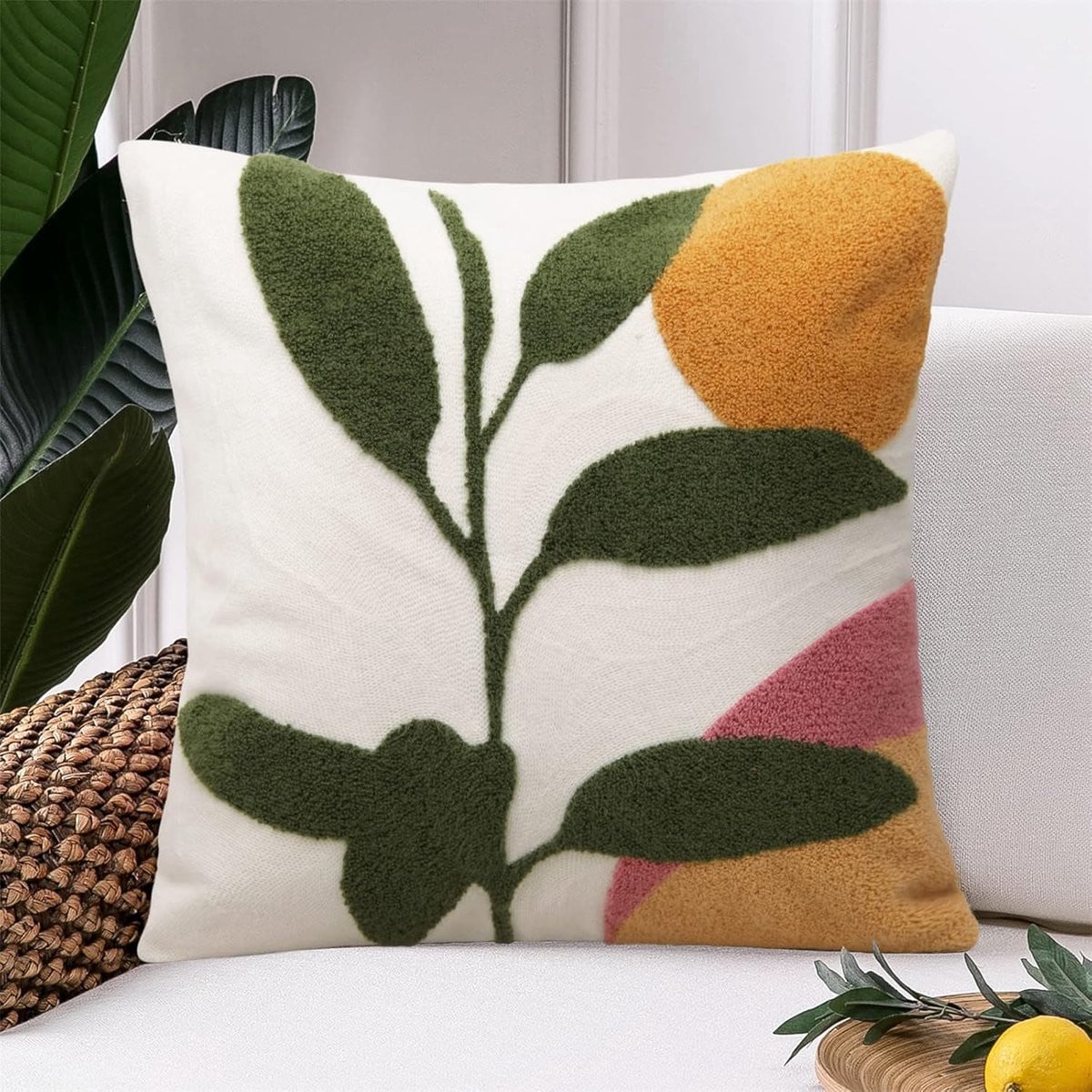 Thijox Decoratieve Kussenhoes met Boho Abstract Geometrisch Bloemmotief, 18x18 cm