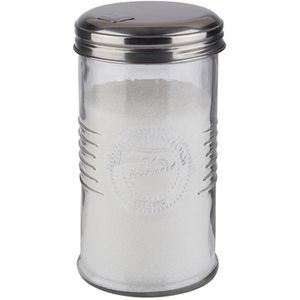 APS Zuckerstreuer Old Fashioned, mit Klappdeckel, für Kristallzucker, aus Glas mit Edelstahldeckel, 350 ml