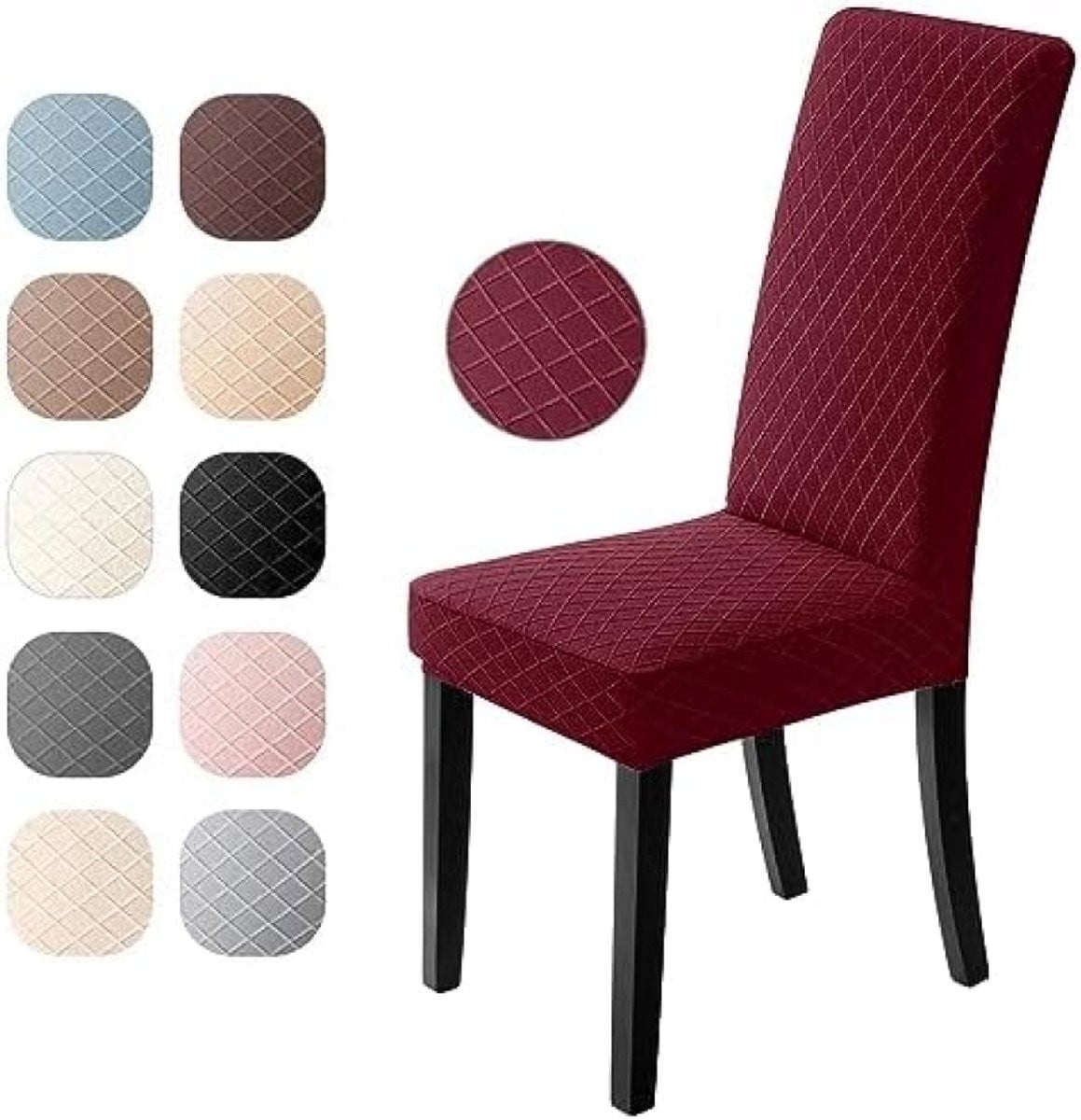 PromoHome Elastische Stoelhoezen Set van 6 Stuks - Wasbare Jacquard Meubelbeschermers - Rood
