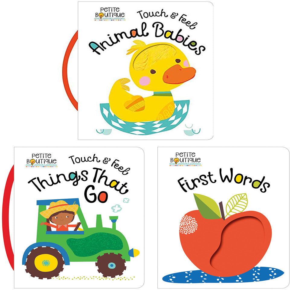 Make Believe Ideas Petite Boutique Touch and Feel 3 Book Set – Things That Go, Animal Babies & First Words Baby Sensory Collection