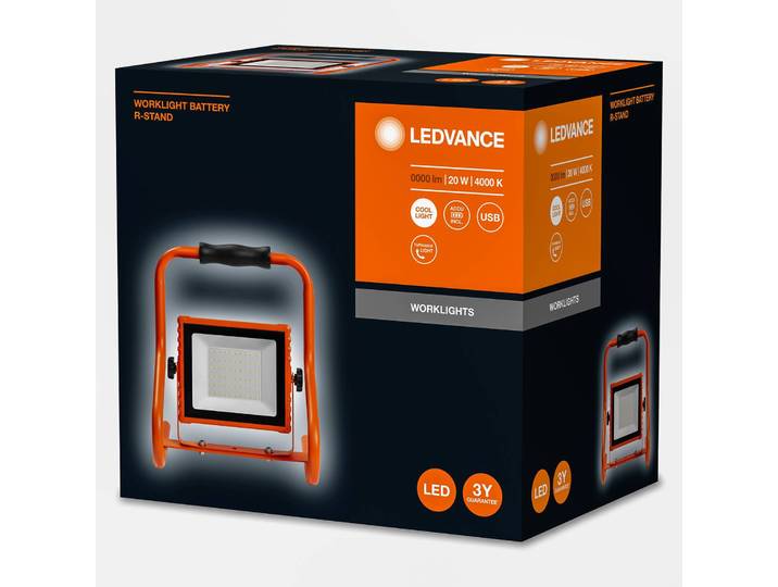 LEDVANCE Worklight Battery LED-Arbeitslampe 20 W, gelb / orange, Aluminium