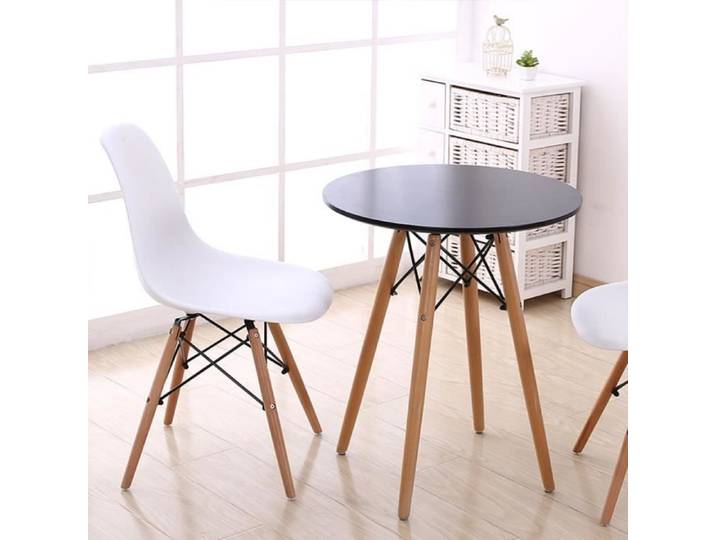 Table salle à manger - YIS - Scandinave - Ronde - Pieds en hêtre - Noir