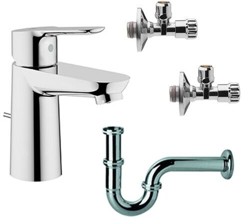 Grohe BauEdge Waschtischarmatur Set mit Geruchserschluss und Eckventilen