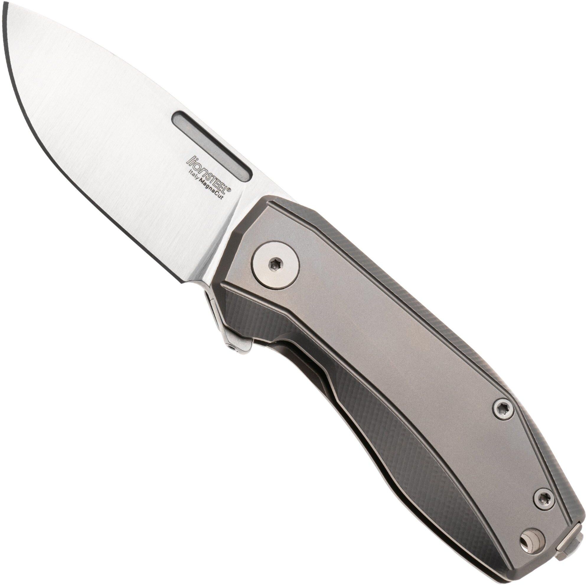 Lionsteel Nano NA01-GY Frame Lock, Magnacut, Grey Titanium, coltello da tasca