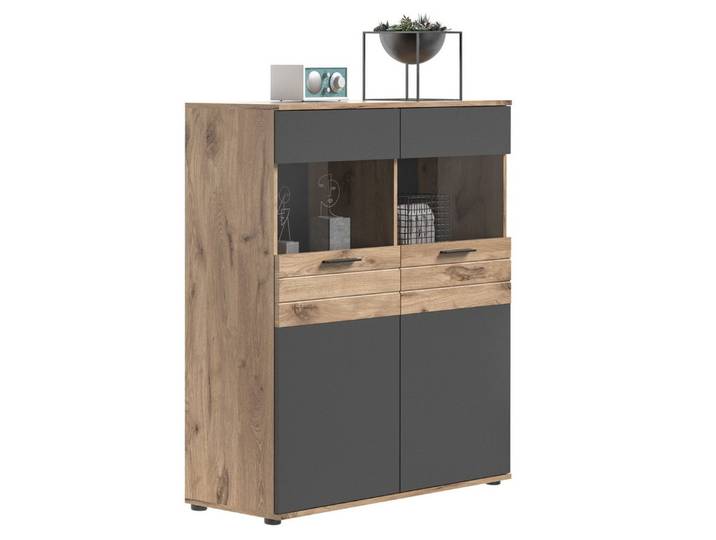 xonox.home Vitrine Nox Oak Nachbildung Basalt Grau Modern 110x122x37 cm