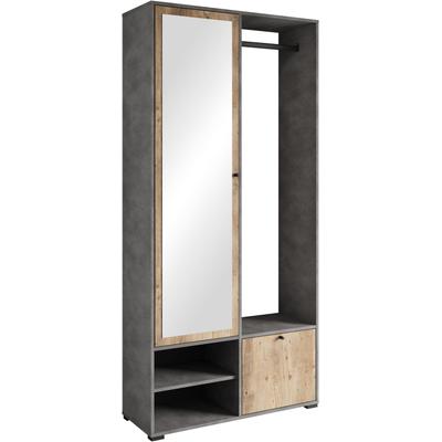 Garderobenschrank HOME AFFAIRE "DINO Kompaktgarderobe, Garderoben-Set DINO", grau (matera anthrazit, kastatnien breslau), B:90cm H:190cm T:33cm, Schränke, Garderobenschrank, Mit Spiegel und Kleiderstange, 90 cm breit, Türanschlag wechselbar