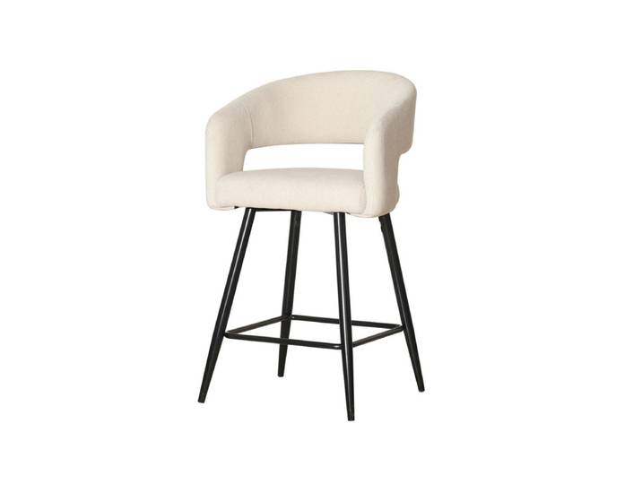 Tabouret De Bar Léna Tissu Beige Pieds Métal Noir Takasit