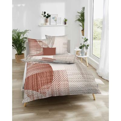 Bettwäsche KAEPPEL "Supreme", orange (terra), B/L: 200cm x 200cm, 1 Stk., 2 Stk., Mako-Satin, B/L: 80cm x 80cm & 80cm x 80cm, 3 Stk., Mako-Satin, Obermaterial: 100% Baumwolle, Bettwäsche, Bettwäsche, mit graphischem Print