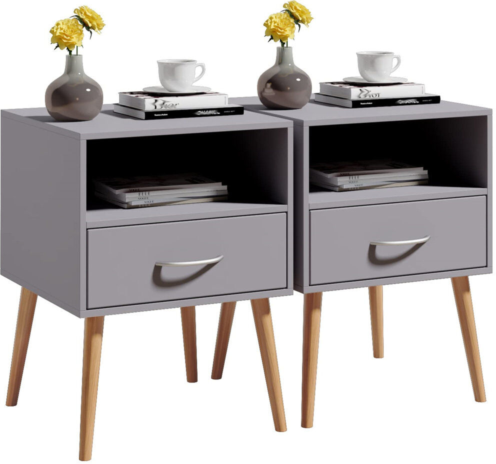 Norden Home Carrizal 1 - Drawer Nightstand Set of 2 Grey 142.24cm H X 106.68cm W X 106.68cm D