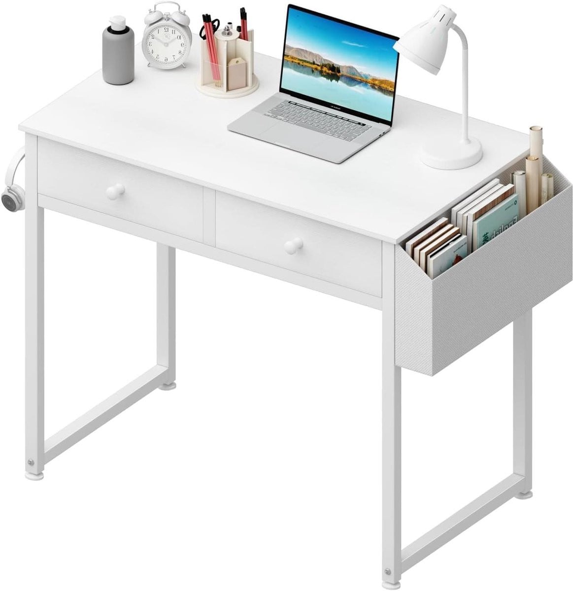 Wit computerbureau met laden voor thuiswerkplek, Breedte: 80 cm