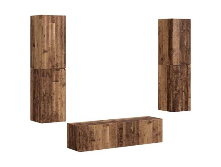 GKHPYURE TV-Möbel-Set, 6-teilig, altes Holz, mehrschichtig Mit LED-Beleuchtung, Regalen und Schubladen, für Wohnzimmer oder Büro, 31 x 30 x 60 cm