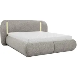 POLSTERBETT Corfu, LED-Beleuchtung, Bettkasten und Taschenfedernmatratze 26 cm, 140x200, Cappuccino