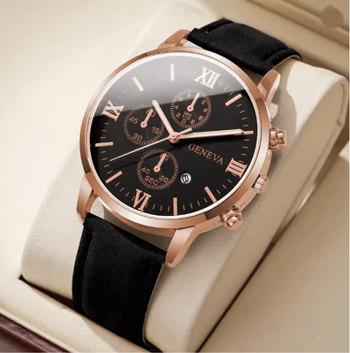 Inspire Essentials Mens Roman Dial Quartz Watch Leather Band Business Style 1pc C Without Box